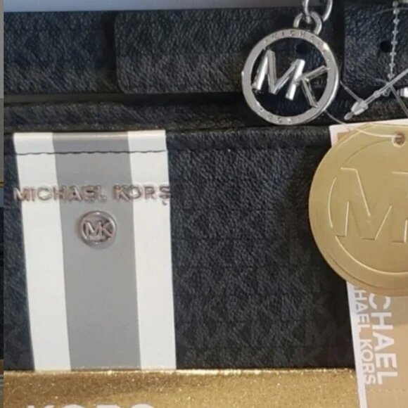 Michael Kors Black Dark Gray Belt Bag Logo Signature NWT Gift Box - Picture 3 of 7